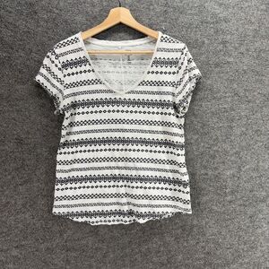 Gap T-Shirt Women M Medium White Striped V-Neck Short Sleeve Easy Confort Casual